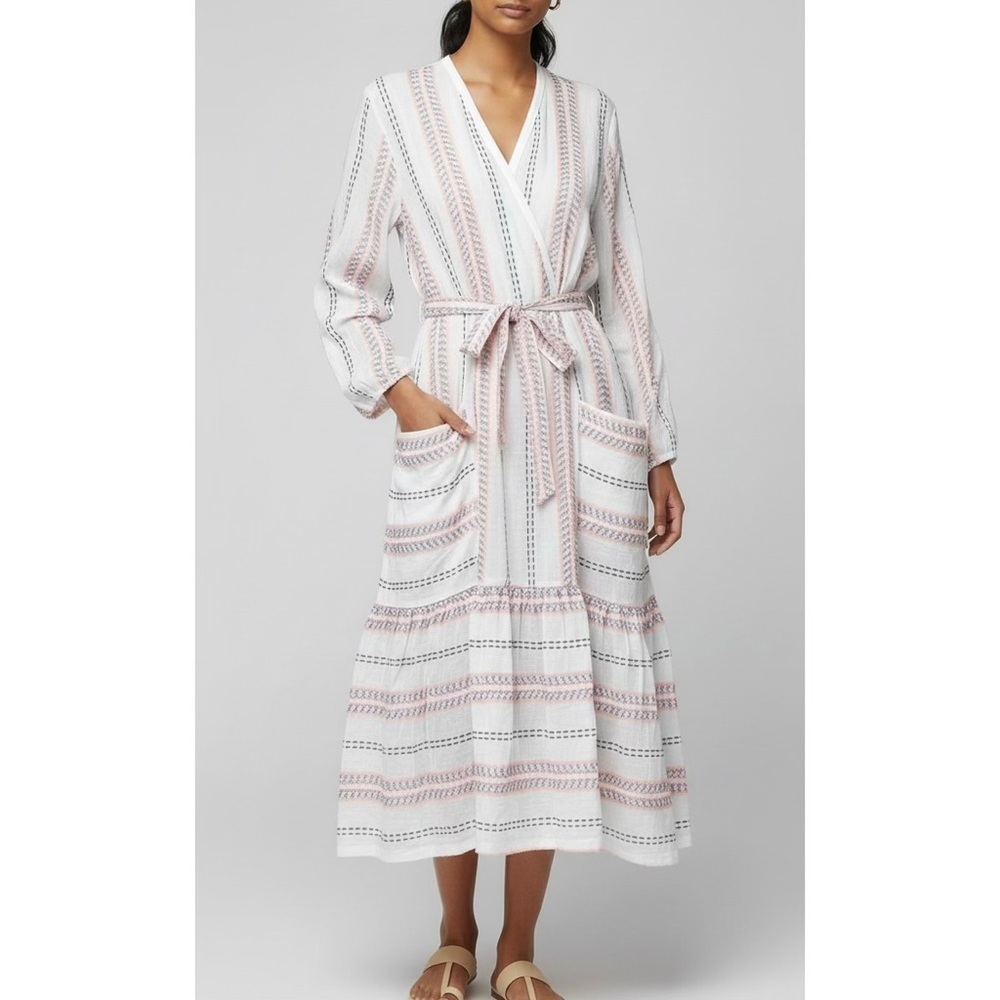 Lemlem Sediri Handwoven Neon Pink & Citrus Striped Robe Maxi Dress - M